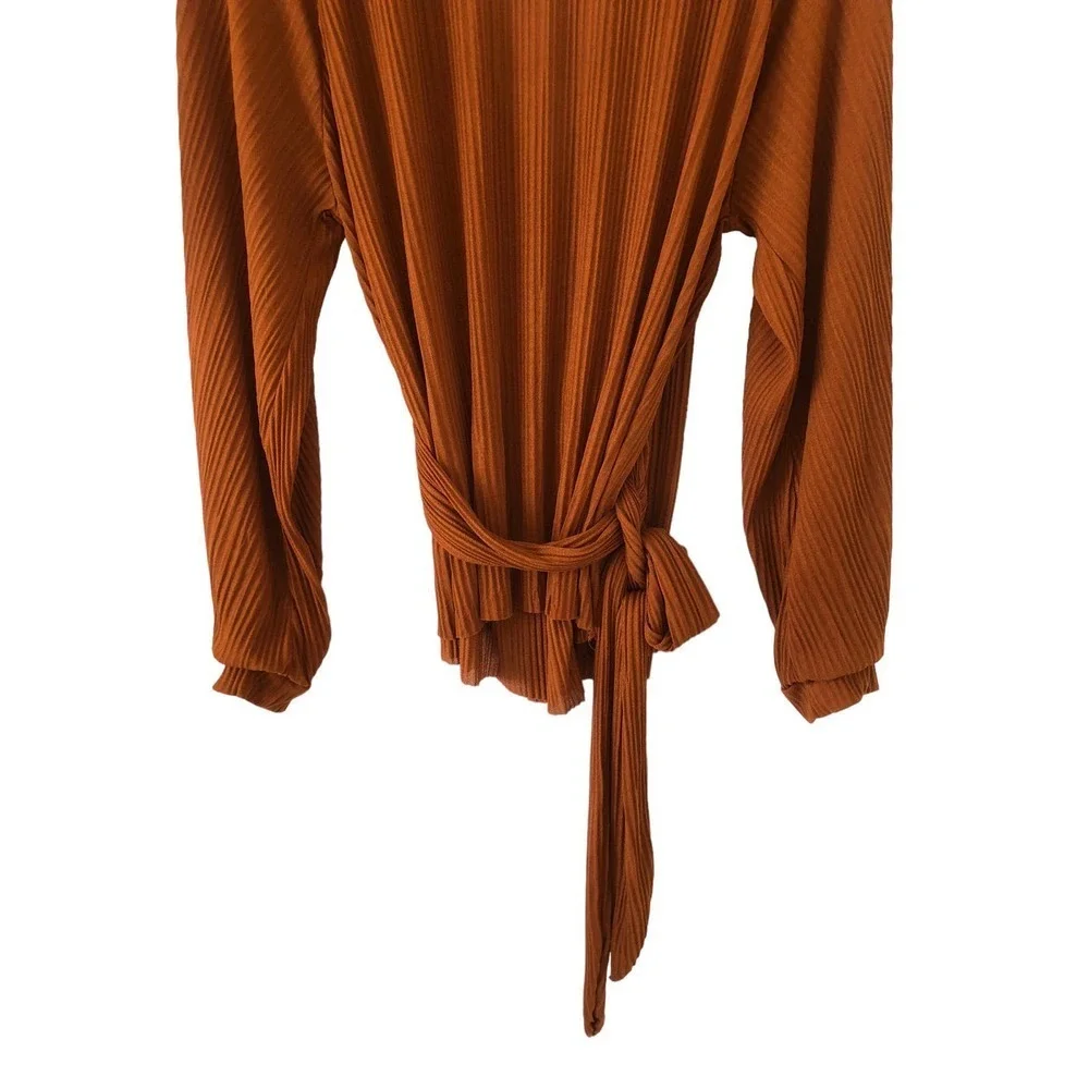ZARA Basic Scoop V-Neck Wrap Blouse with Waist Bow Tie Size M​​​ - Picture 12 of 16